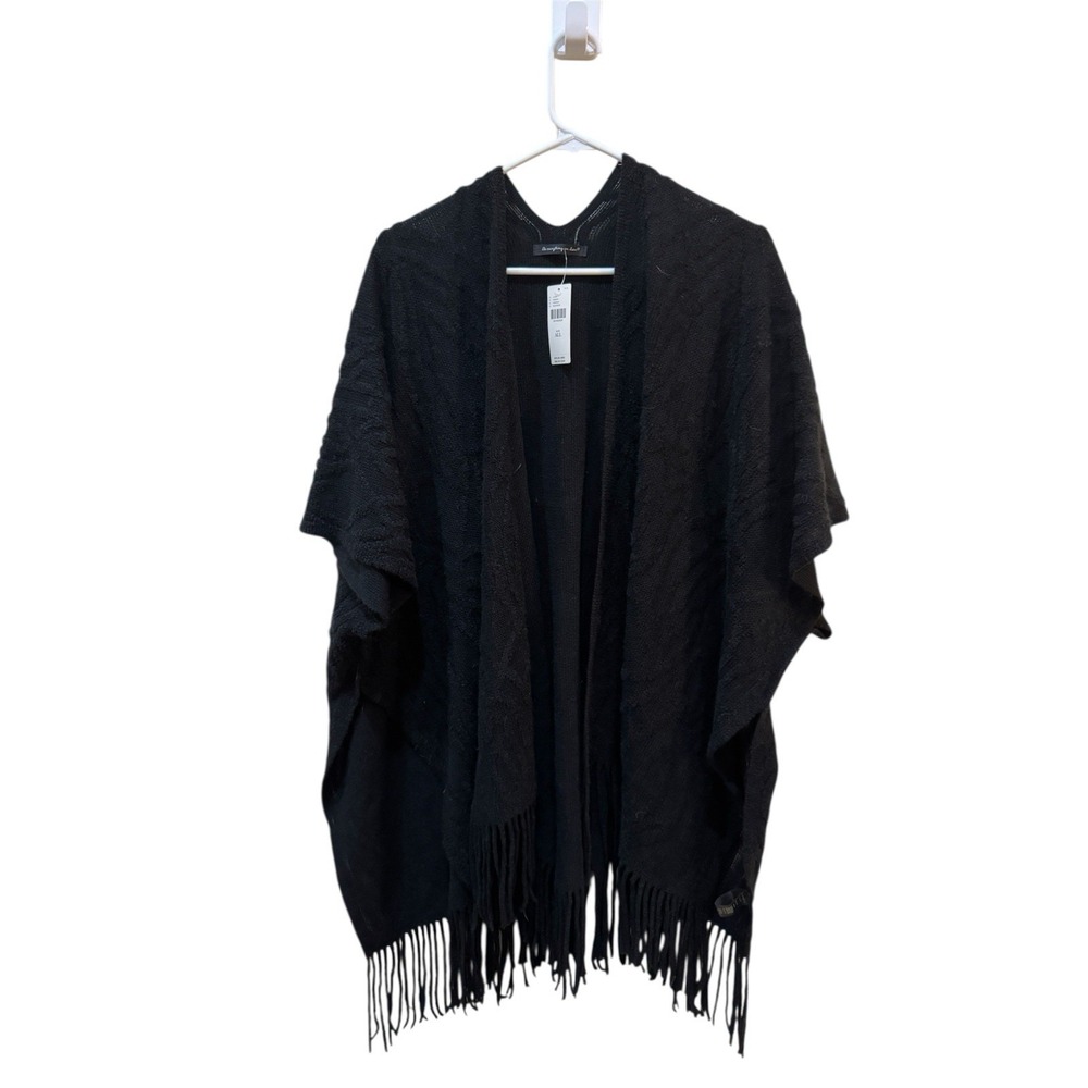 Anthropologie Do Everything in Love Black‎ Textured Open Sweater Fringe One Size